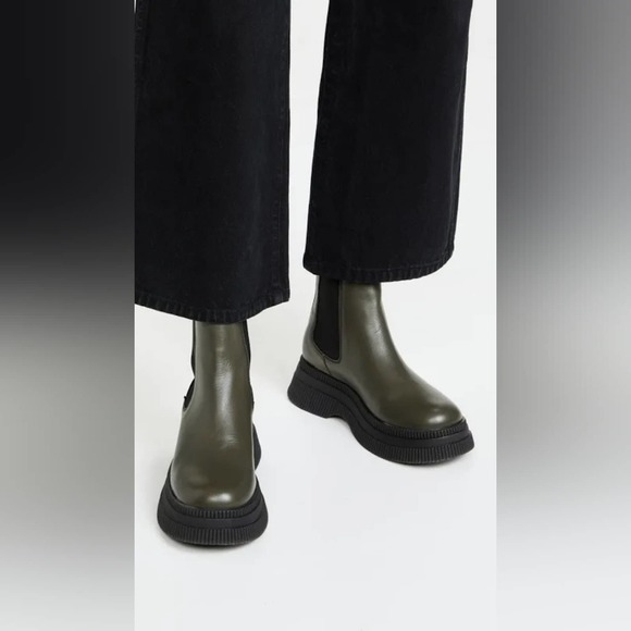 NWOB GANNI - Creepers Leather Chelsea Boots - Kalamata Olive Green - EU 40/US 10 - Picture 6 of 16